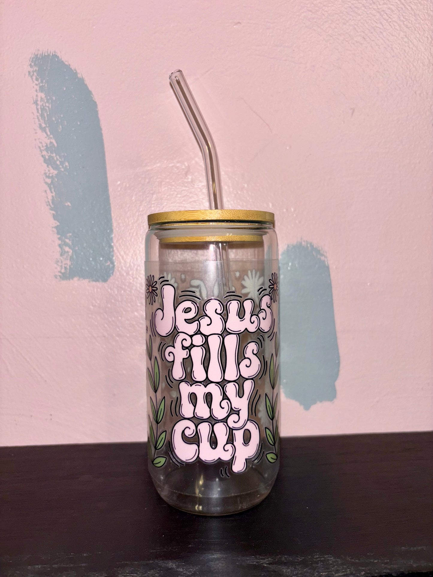 Jesus Fills My Cup 16oz Glass Can